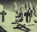 A cemetary with several visible tombstone.