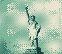 The Statue of Liberty, with the pedestal at the bottom all the way to the top of the torch