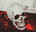 A large skull decoration on a person's home porch